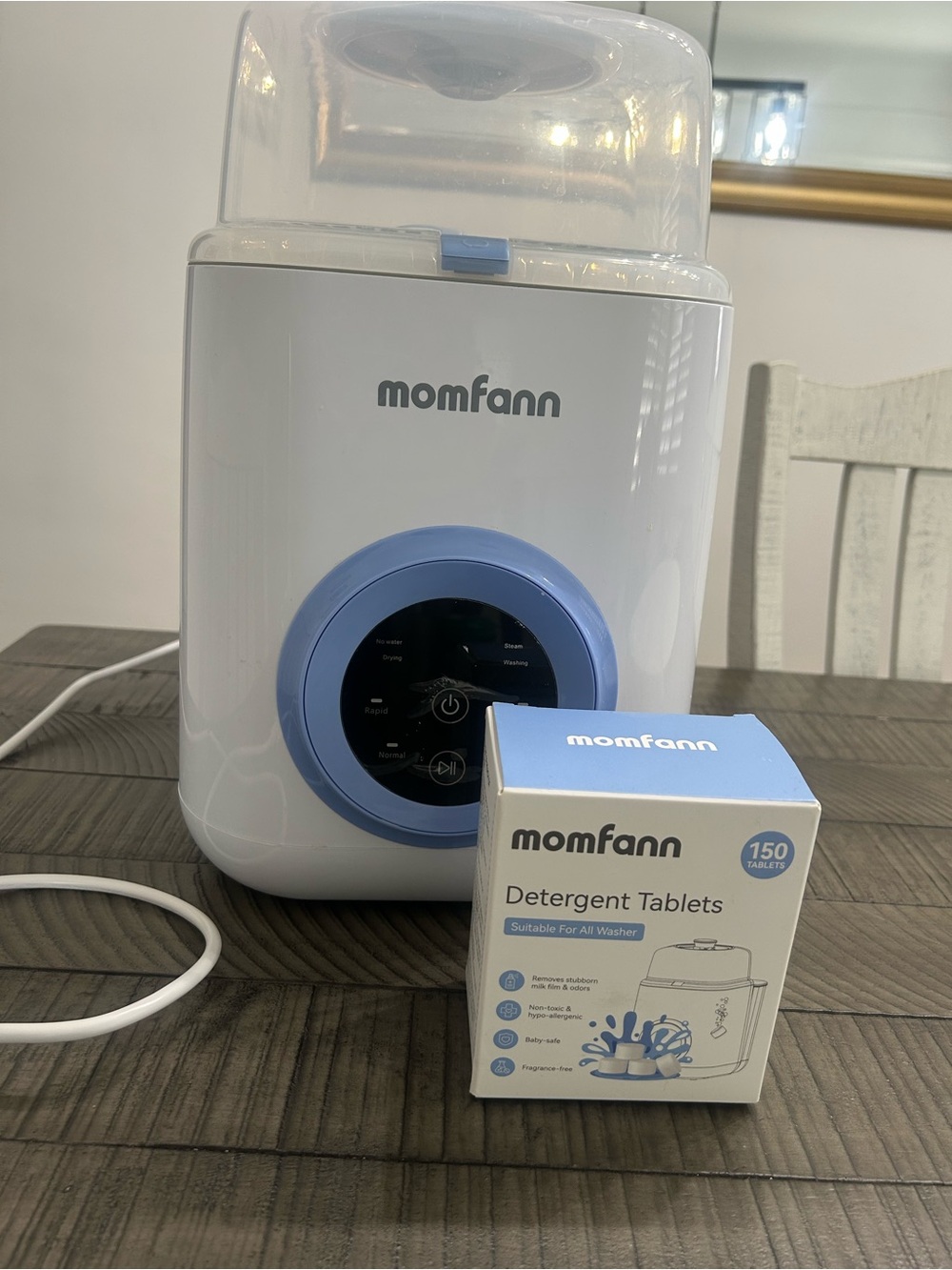 Blue & White Baby Bottle Sterilizer with Detergent Tablets